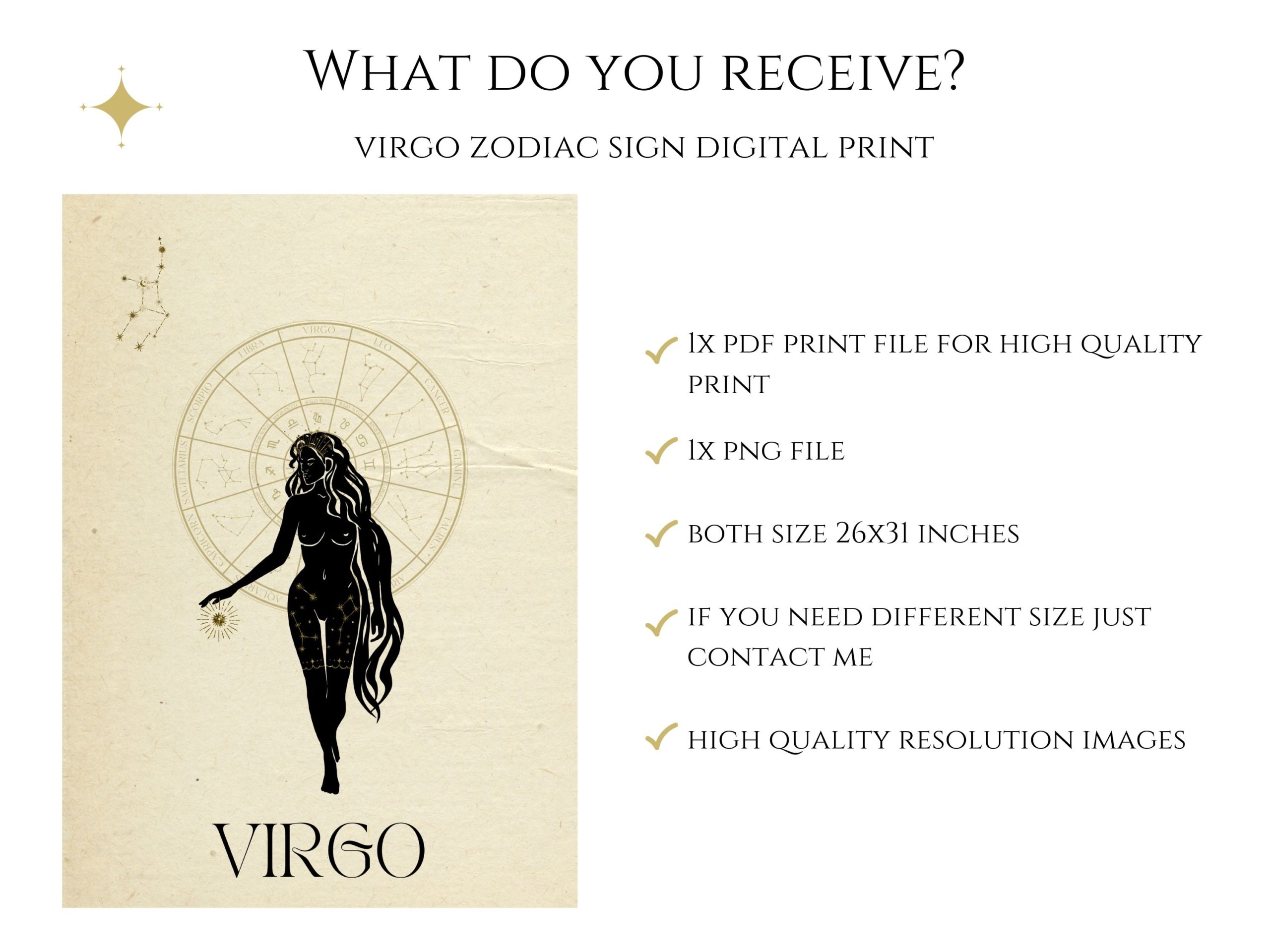 Virgo Digital Print, Printable Zodiac Wall Decor
