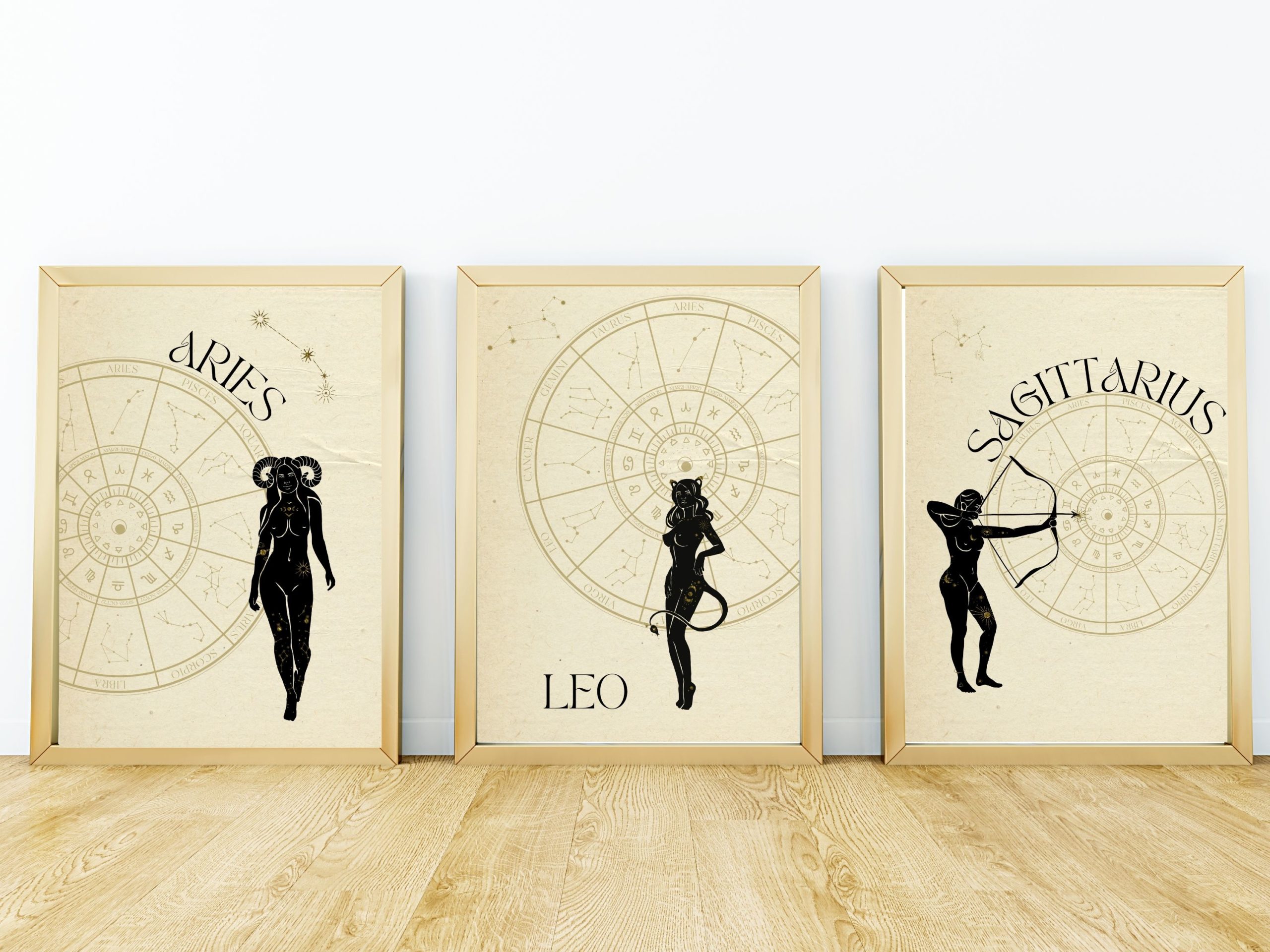 Zodiac printable wall art, 3pc Fire Element, Aries, Leo, Sagittarius Digital Prints