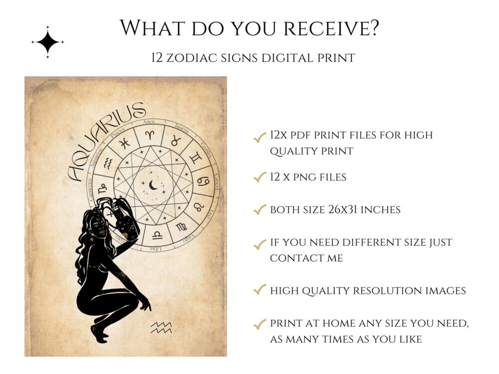 12pc Set Zodiac Print