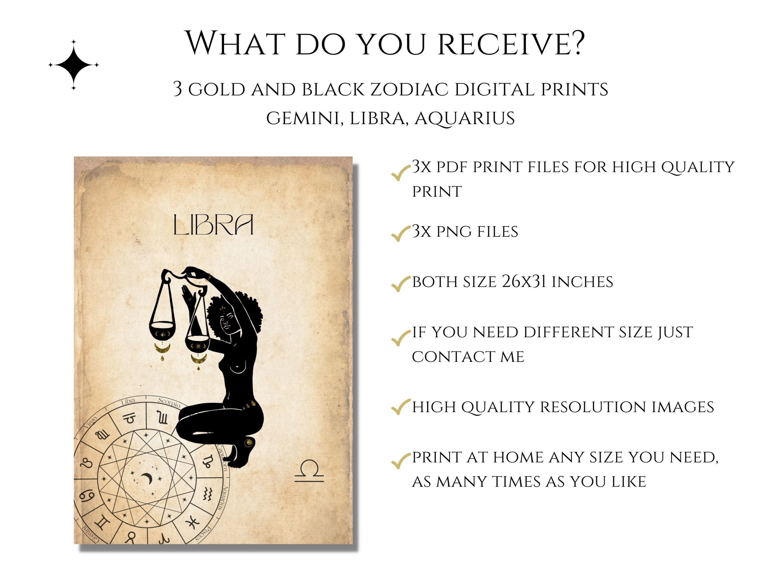 Air Elements Zodiac Printable Wall Art, Aquarius, Gemini, Libra Astrology Wall Decor