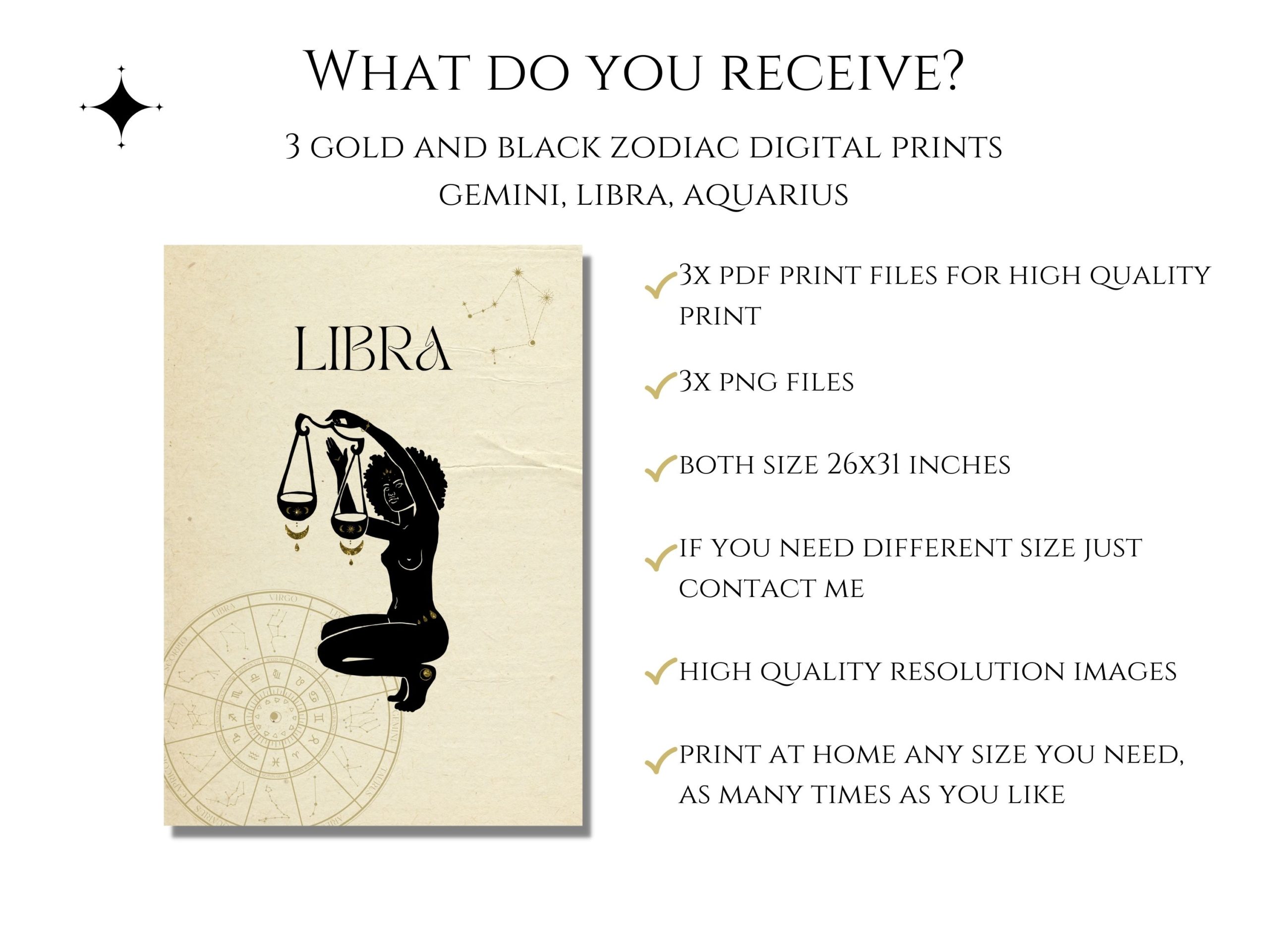 3pc zodiac digital prints, Air Elements, Aquarius, Gemini, Libra