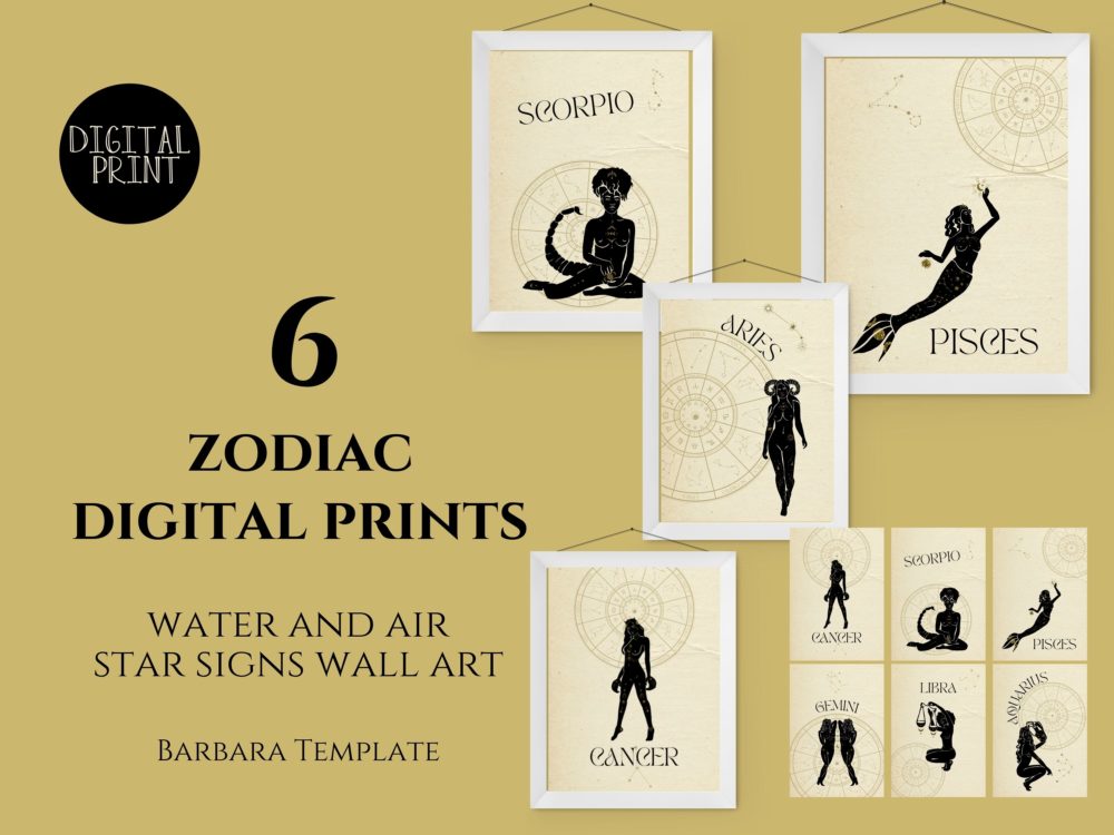 Water, Air, Printable zodiac wall art