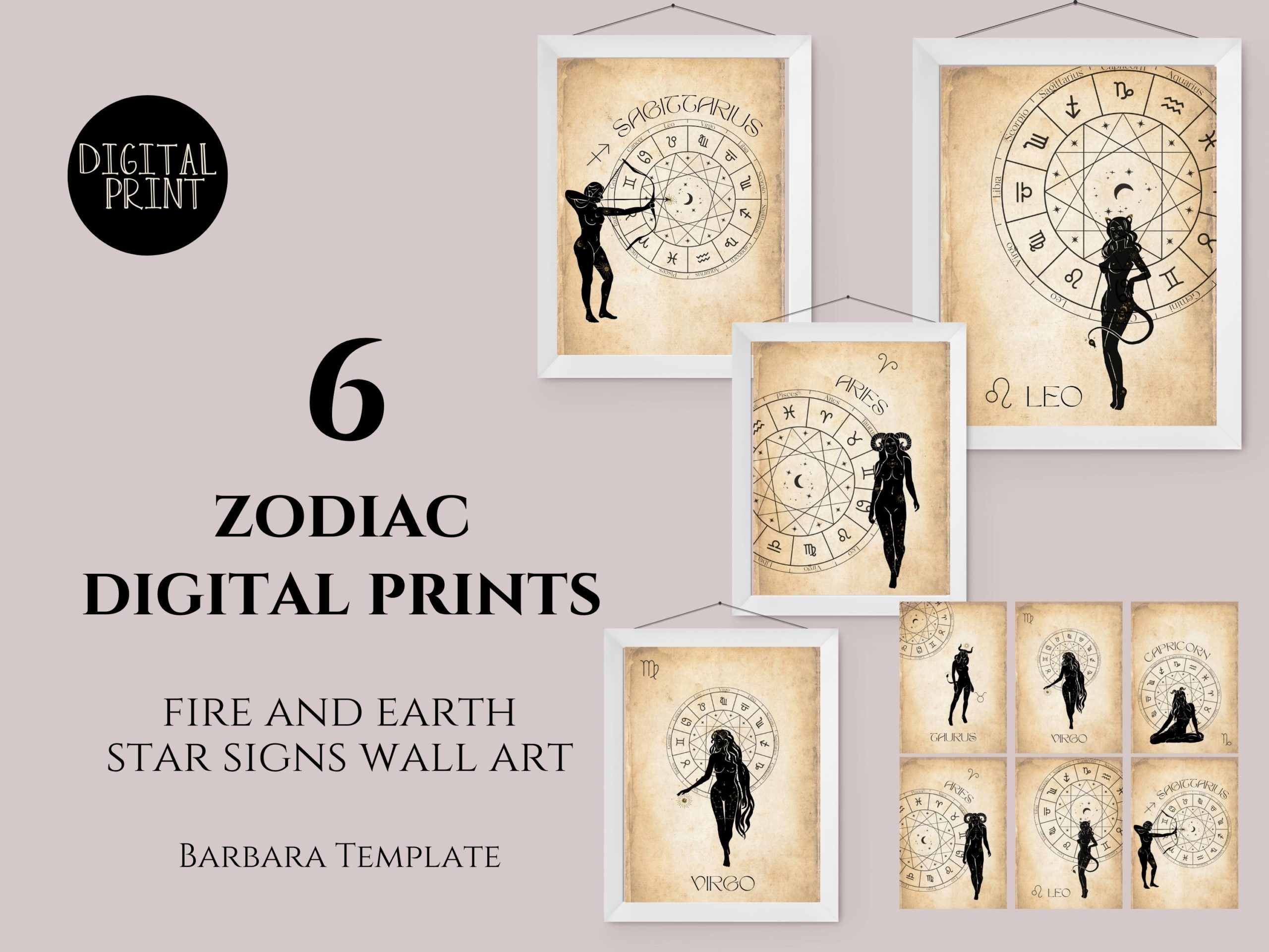 Zodiac printable wall art set of 6