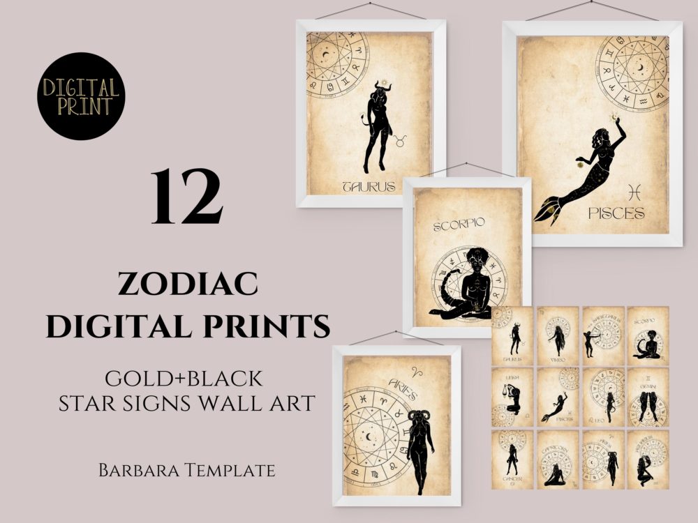12pc Set Zodiac Print