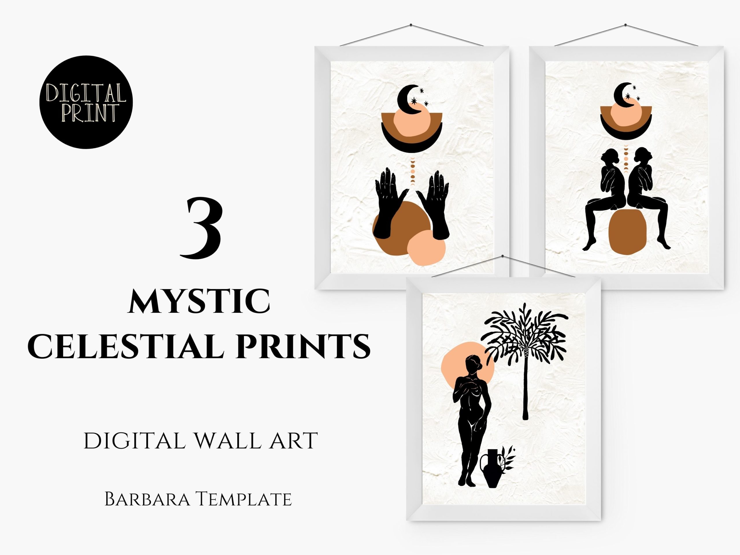 Aesthetic celestial digital prints, 3pc printable wall art