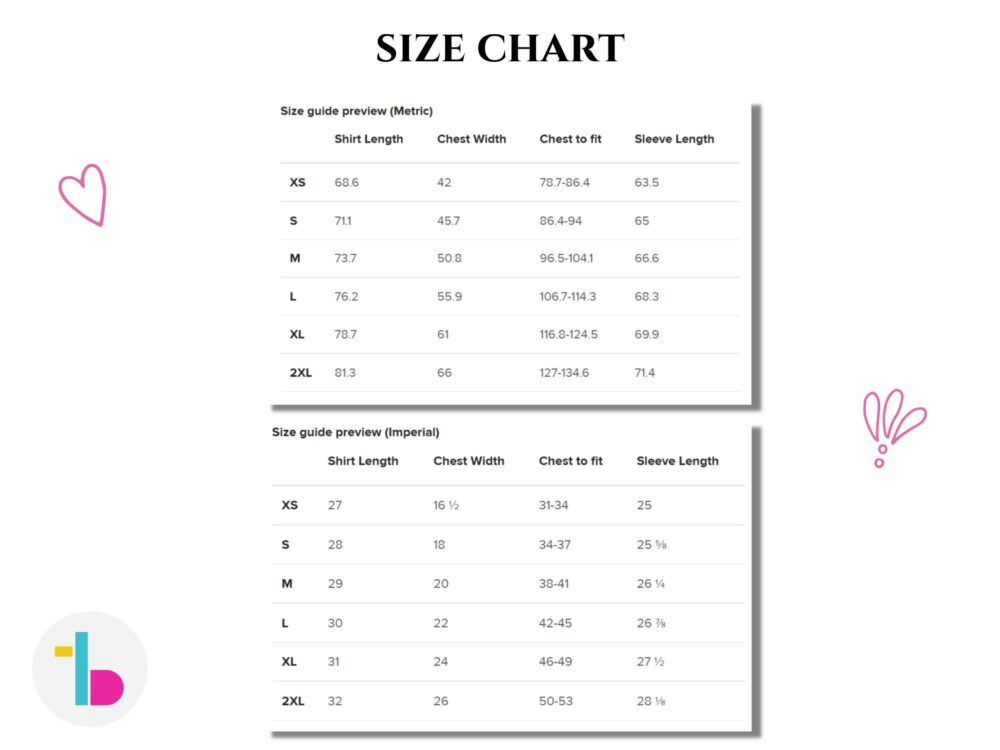 Long sleeve size chart