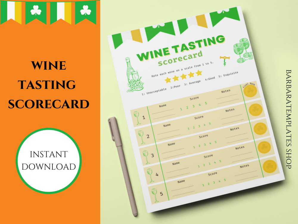 St. Patricks Day Wine Tasting Scorecard
