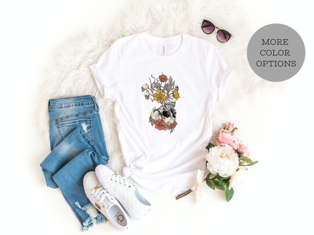 Vintage skull with flowers shirt