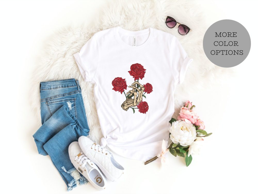 Skeleton hand with roses shirt
