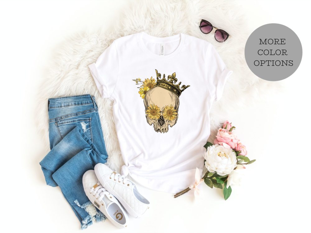 Sugar skull queen with flowers shirt