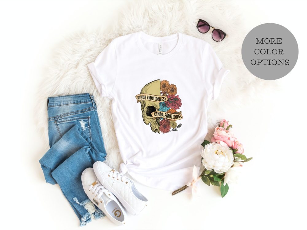 Kinda emotional vintage human skull with flowers shirt