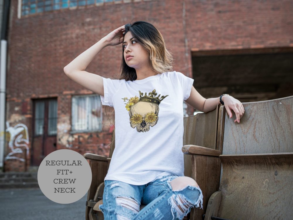 Sugar skull queen with flowers shirt