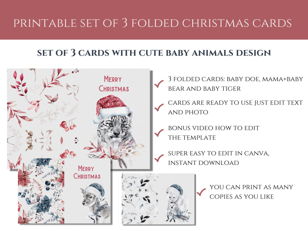 Watercolour Animals Printable Holiday Card