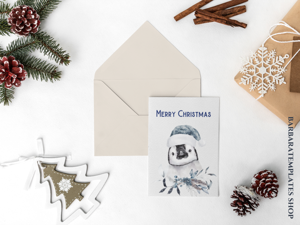 Editable Christmas Folded Card with Cute Baby Animals