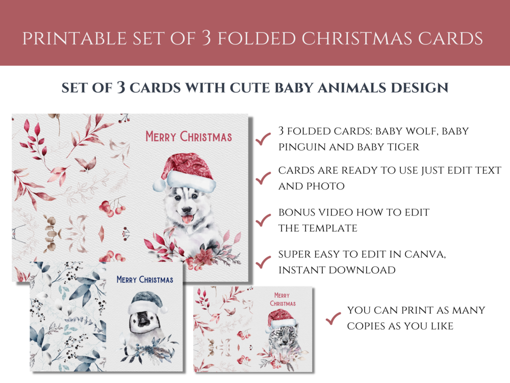 Christmas Cards with Watercolour Baby Animals