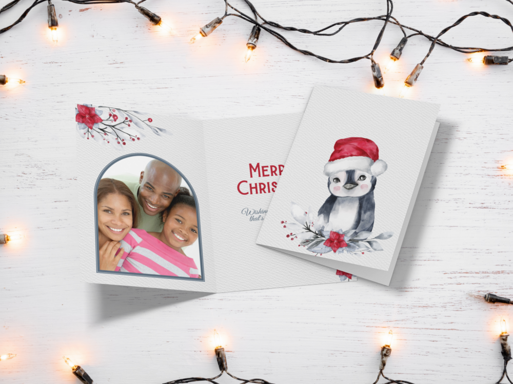 Pinguin Christmas Cards editable and printable set of 3 cards