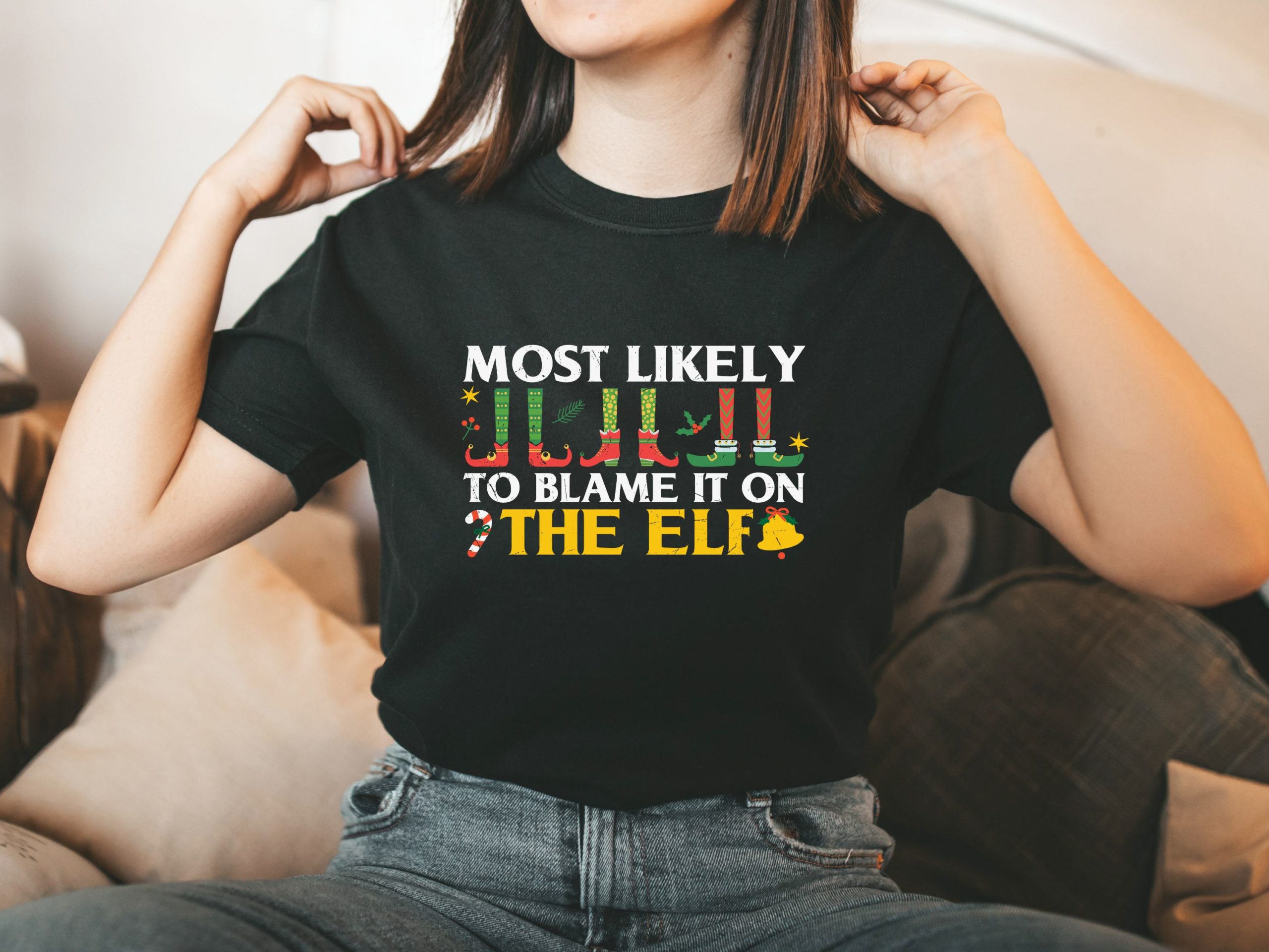 Blame the elf t-shirt, Funny retro Christmas shirt, Mens graphic tee