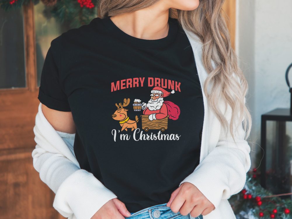 Merry Drunk, Funny Retro Christmas shirt, Mens graphic tee