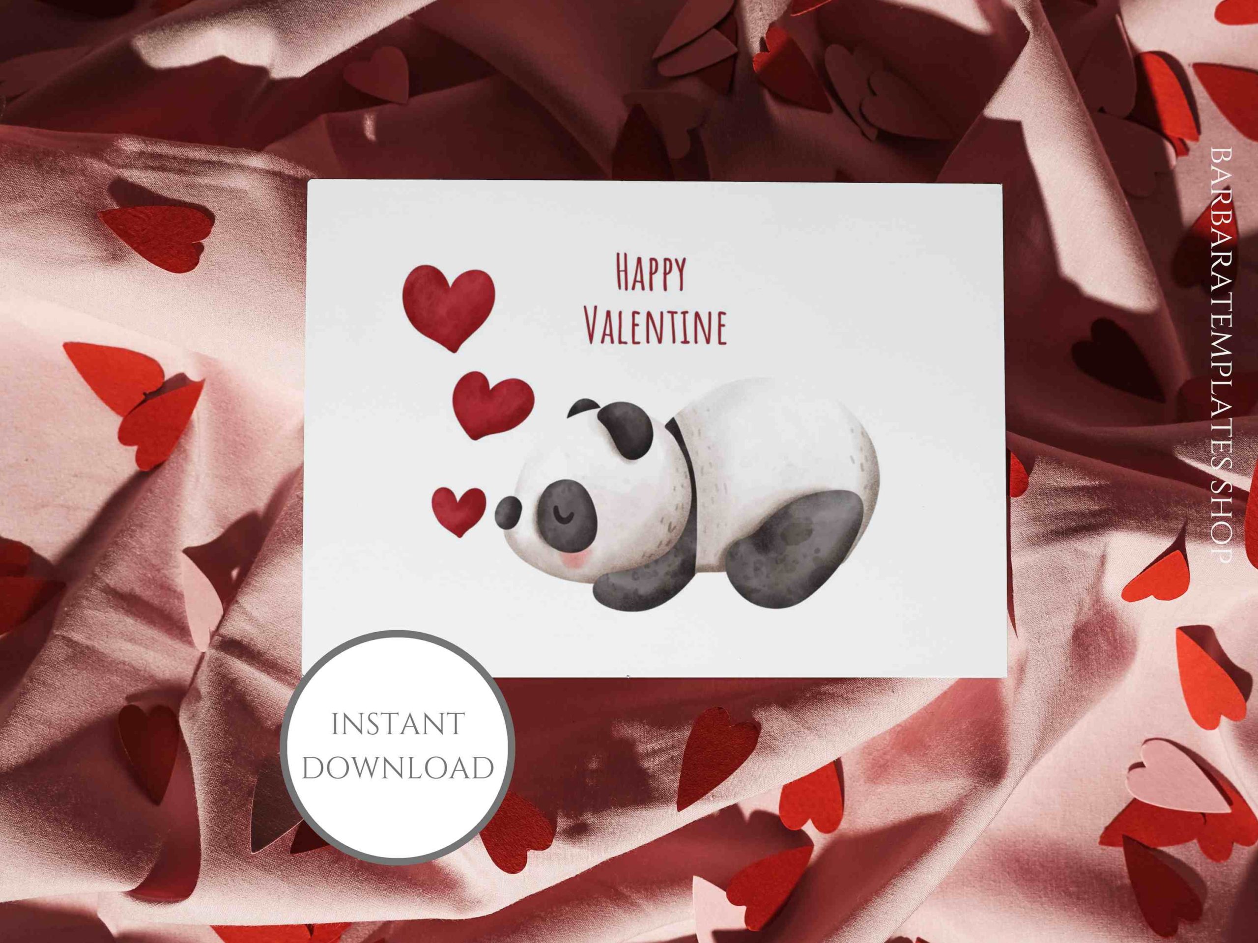 Happy Valentine Panda Printable Valentine Card