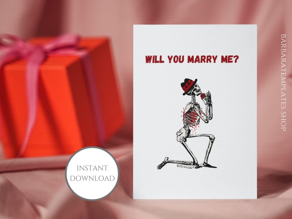Will you marry me personalized skeleton love card