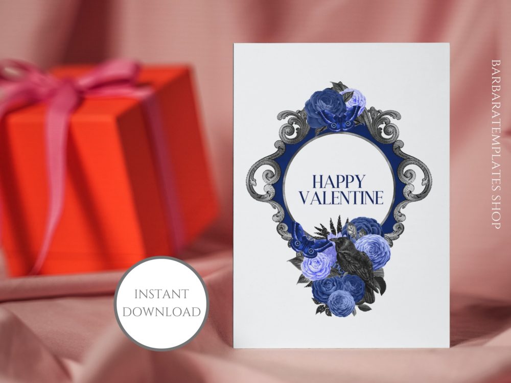 Printable and editable raven greeting card