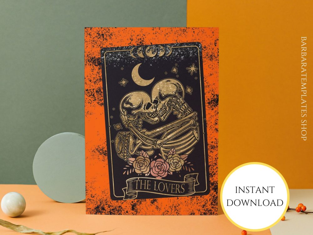 Tarot skull lovers printable card