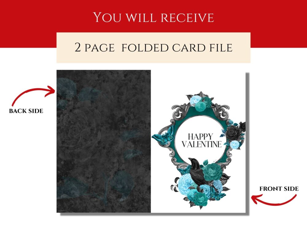 Goth editable turquoise card with raven