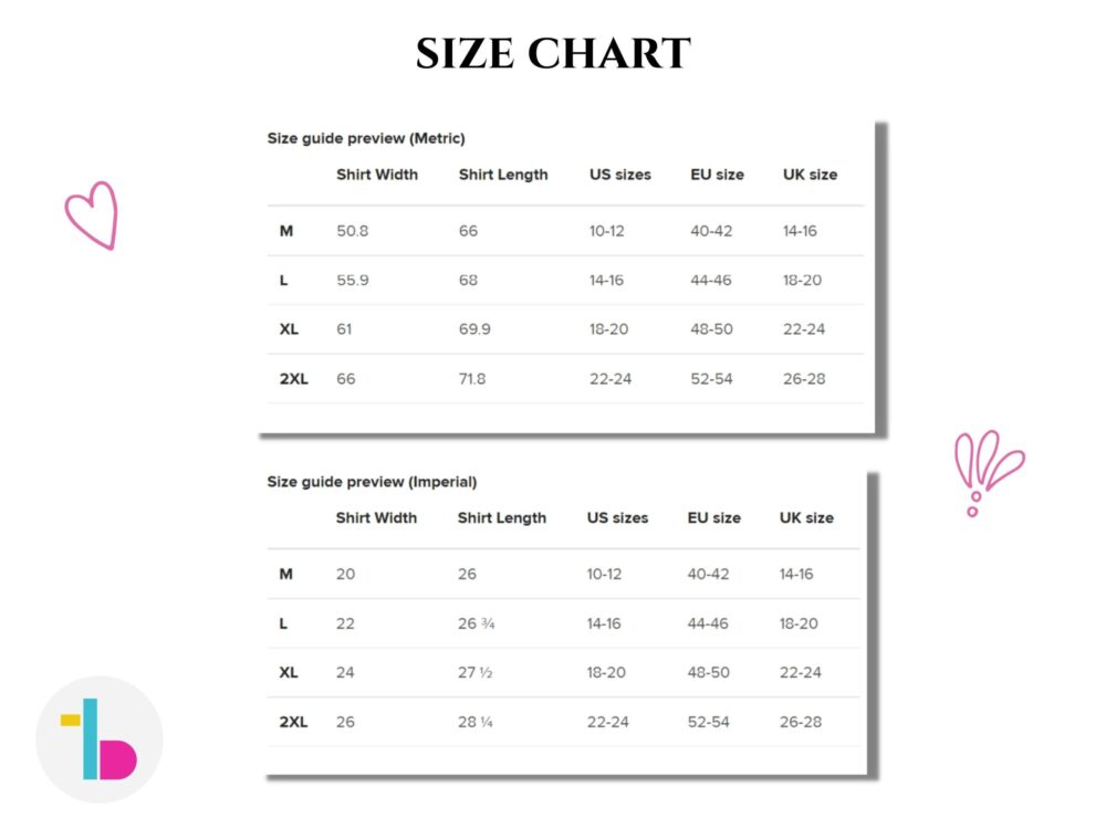 Positive shirts size chart