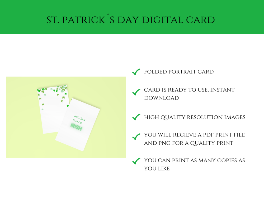 Eat, Drink and Be Irish St. Patricks Day Printable Card