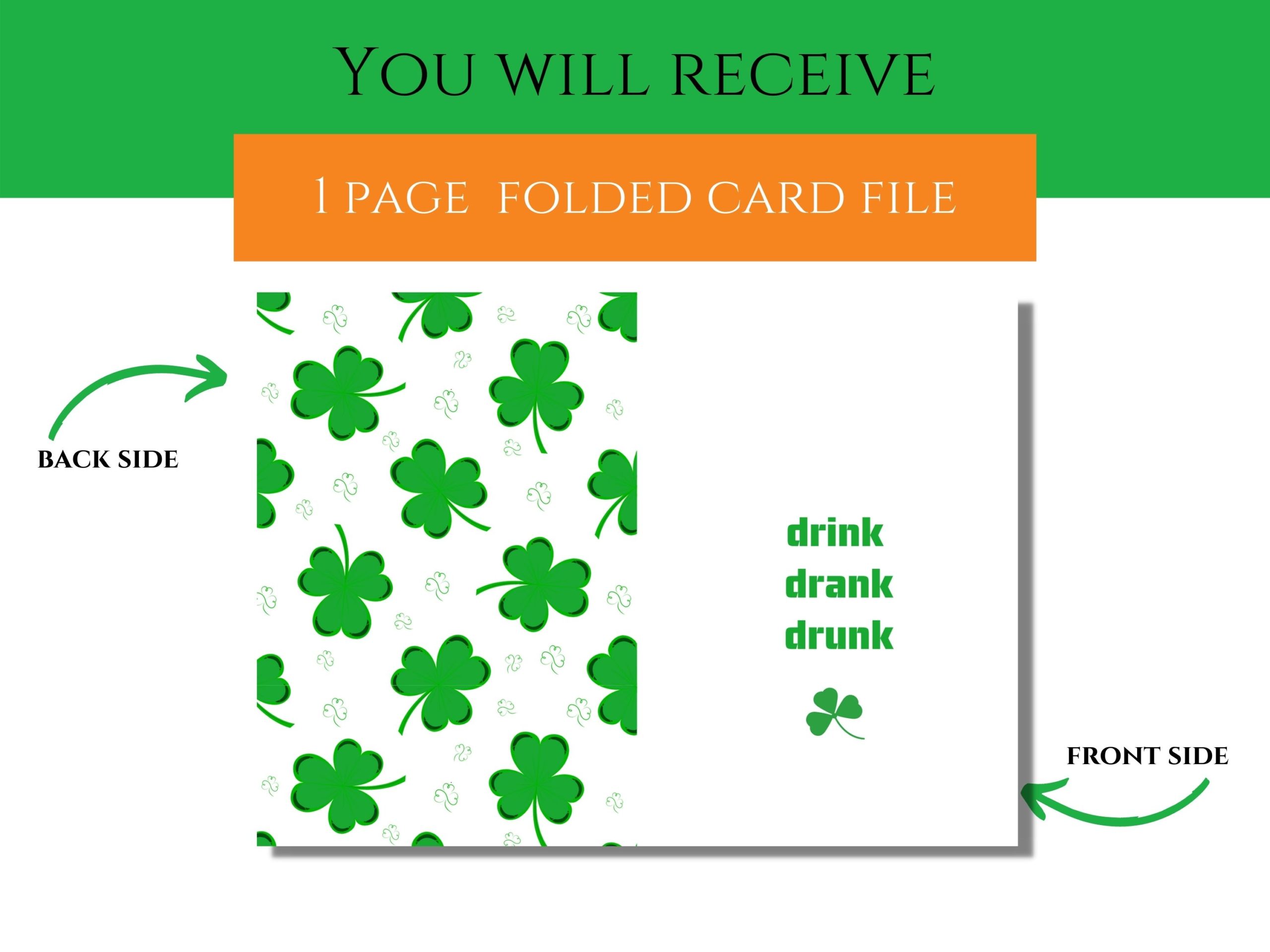 Happy St. Patricks Day Printable Card, Drink Drank Drunk Card
