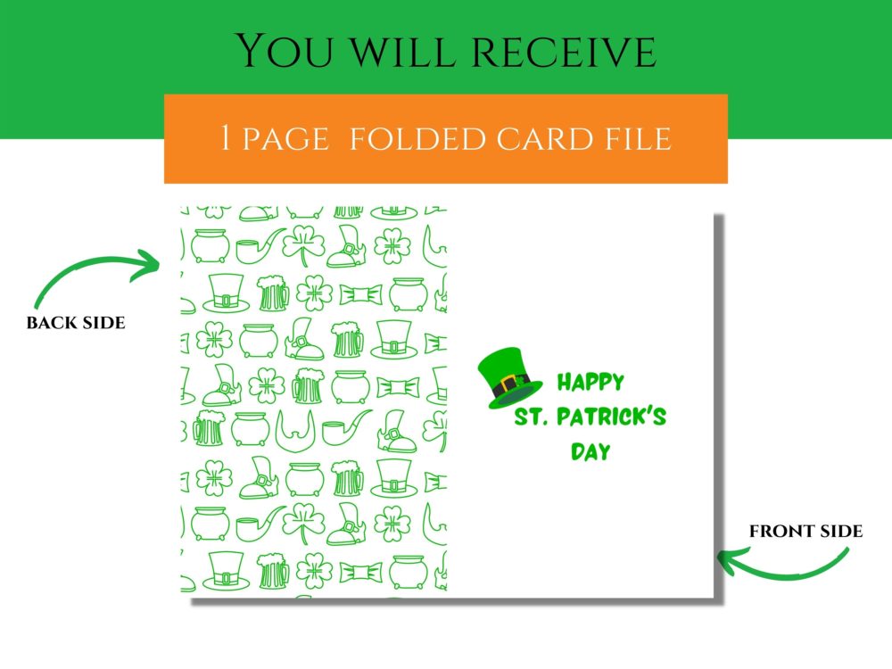 Happy St. Patricks Day Printable Folded Card, Instant Download