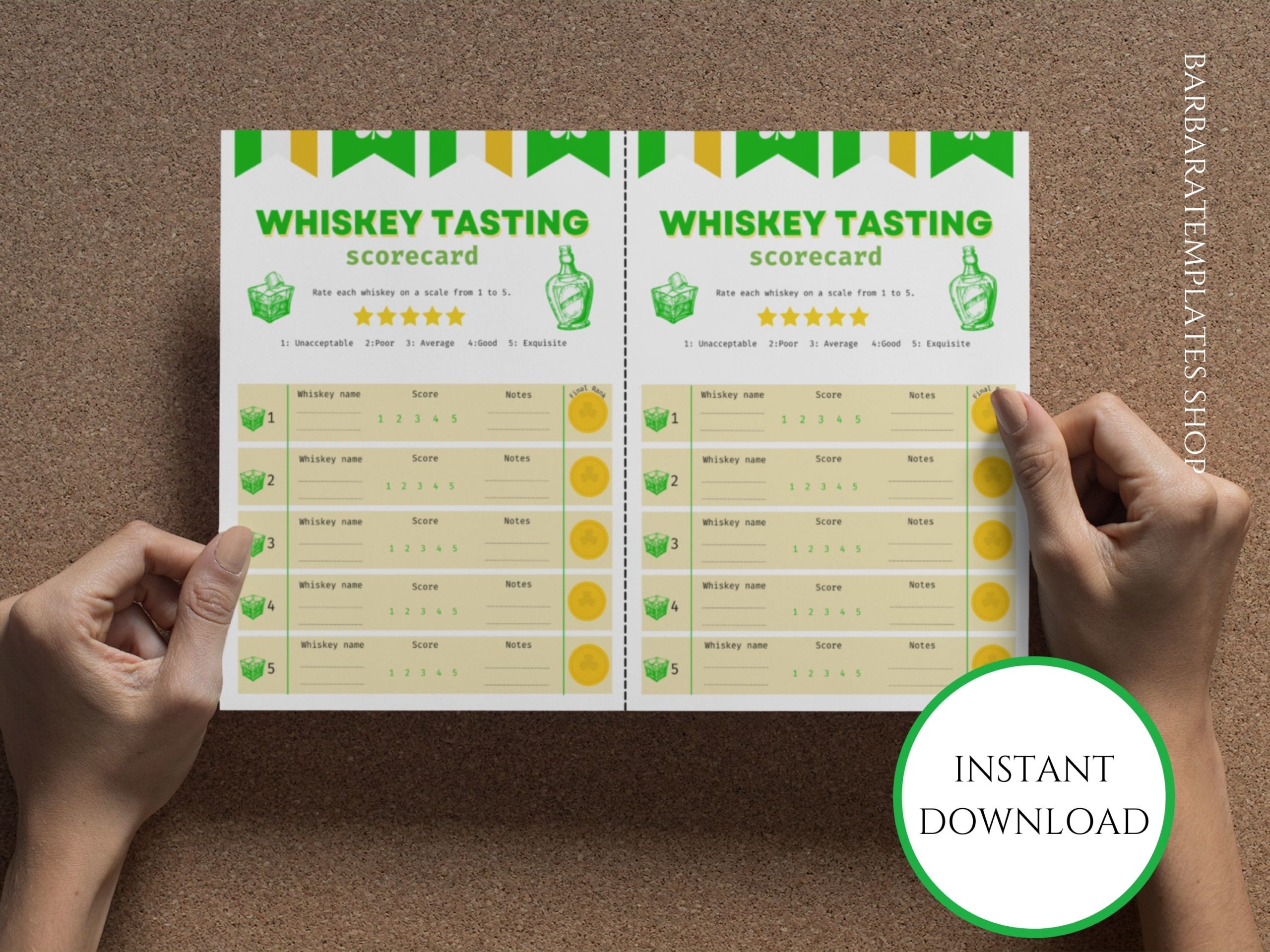 St. Patricks Day Whiskey Tasting Printable Scorecard