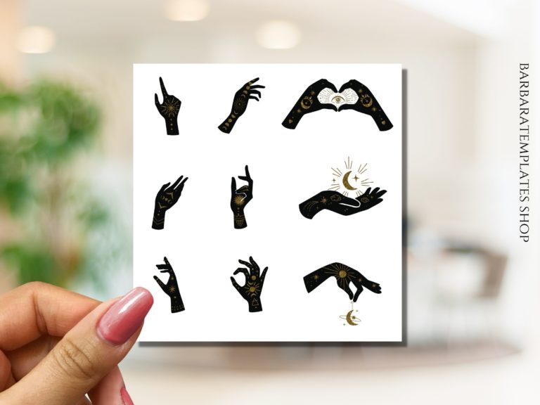 Celestial witchy stickers, decorative hands stickers