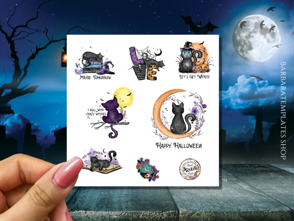 Cute witchy cat stickers