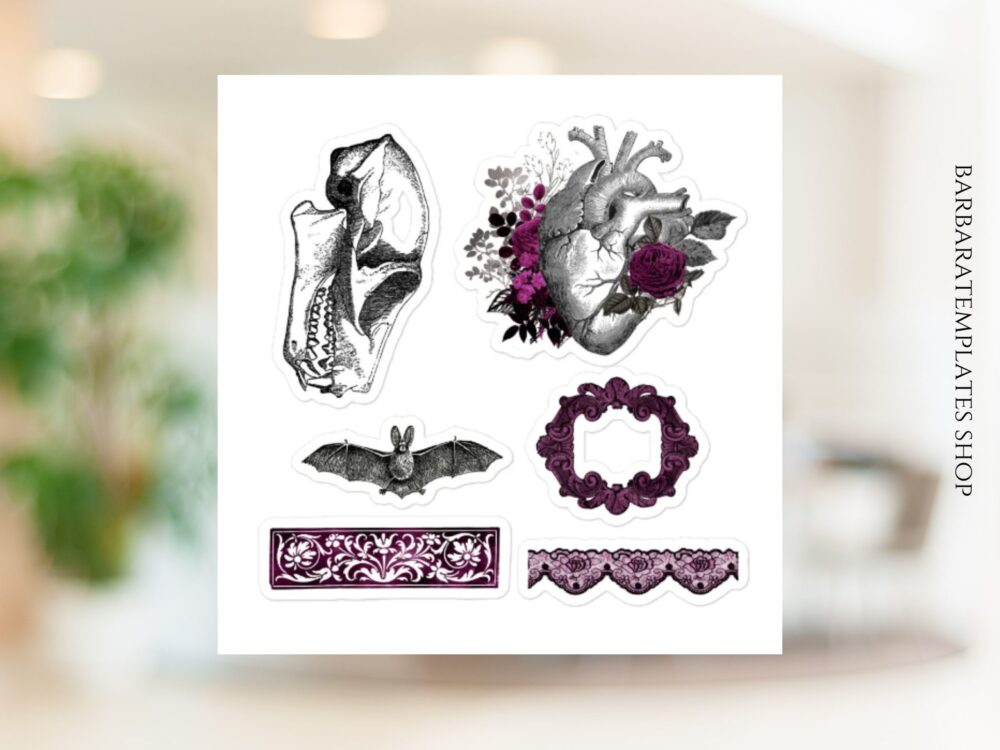 Gothic sticker pack, Gothic rose