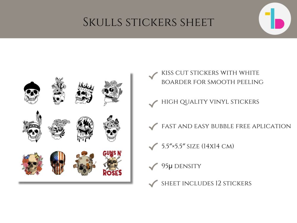 Sugar skull stickers, Gothic decor stickers