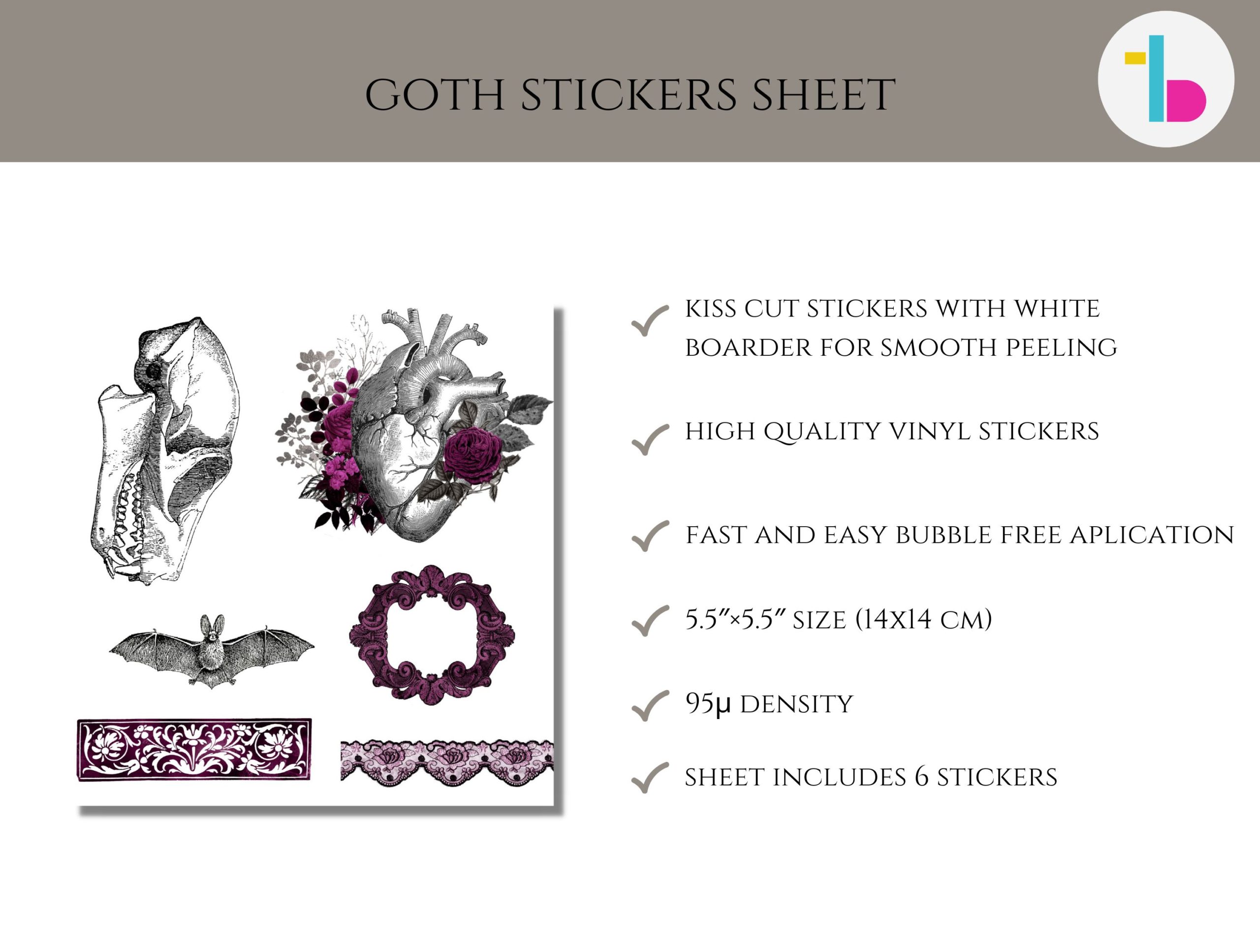 Gothic sticker pack, Gothic rose