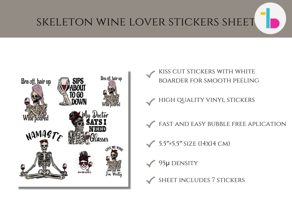 Fun wine and skeleton sticker sheet