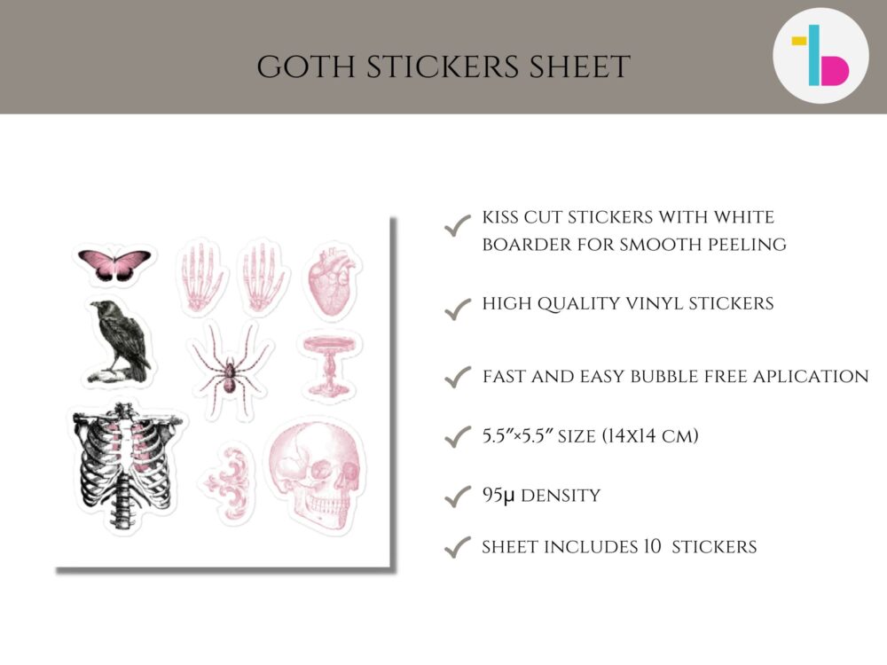 Goth black and pink stickers, Skull sticker