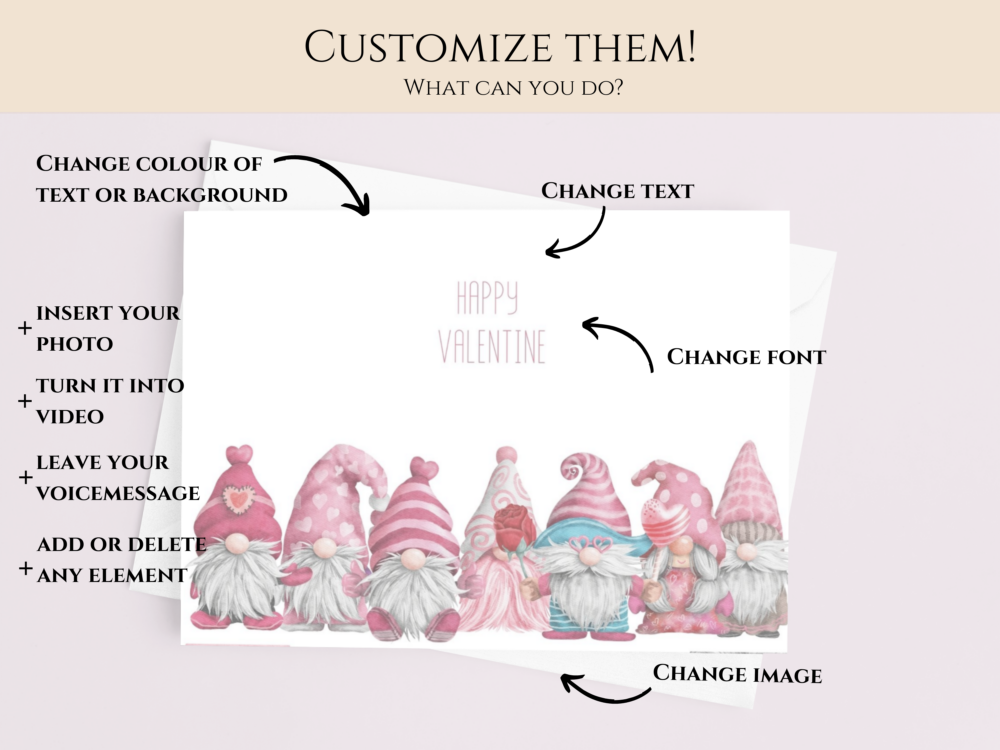 Happy Valentine Gnomes Folded Landscape Valentine Card