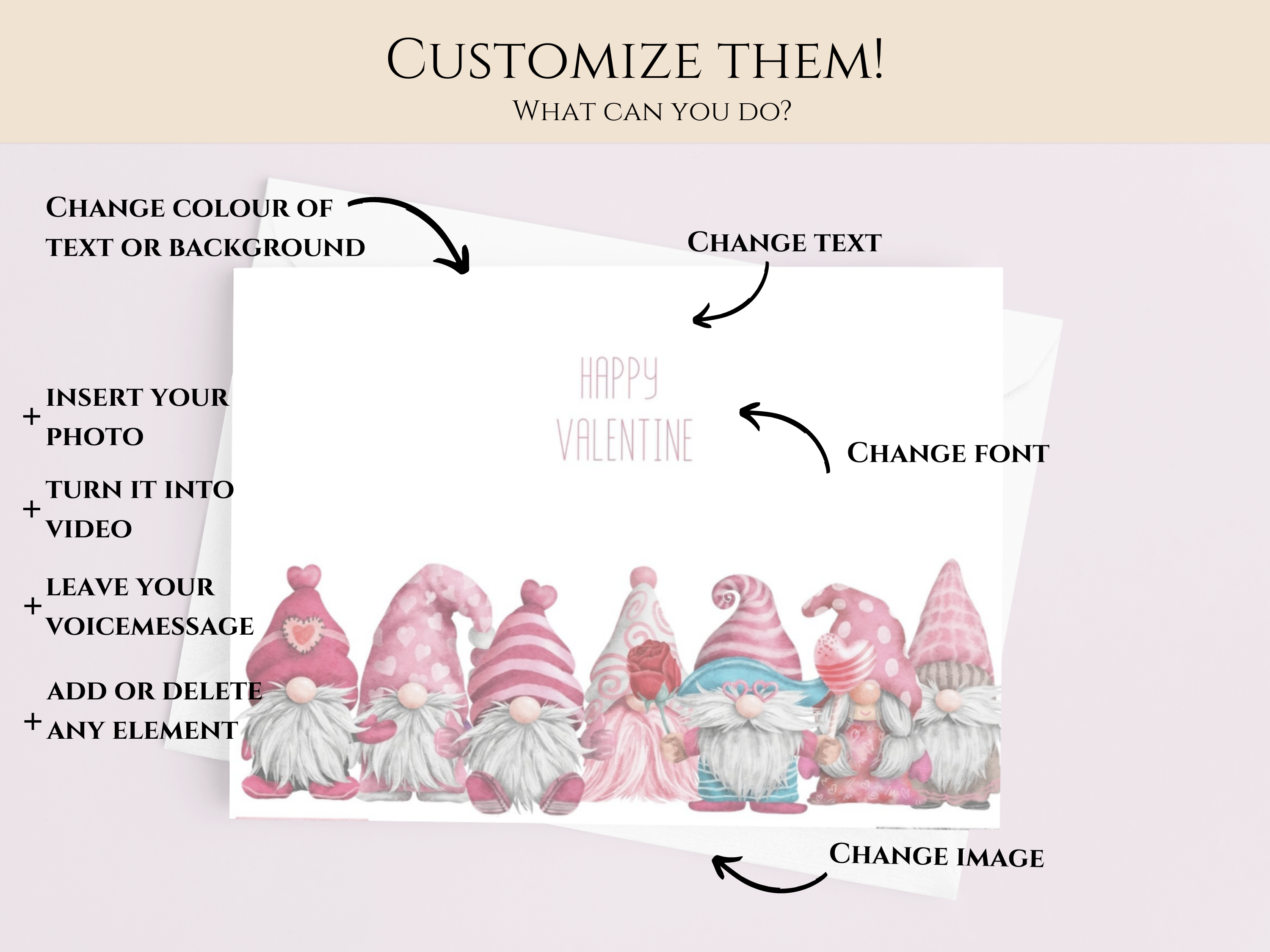 Happy Valentine Gnomes Folded Landscape Valentine Card