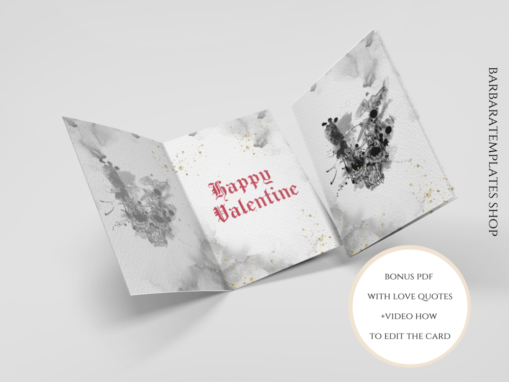 Goth Skull Valentine Card, Instant Download