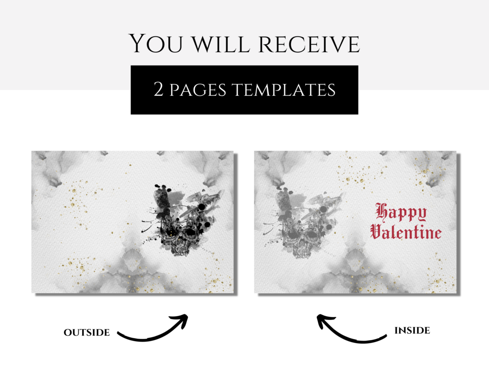 Goth Skull Valentine Card, Instant Download
