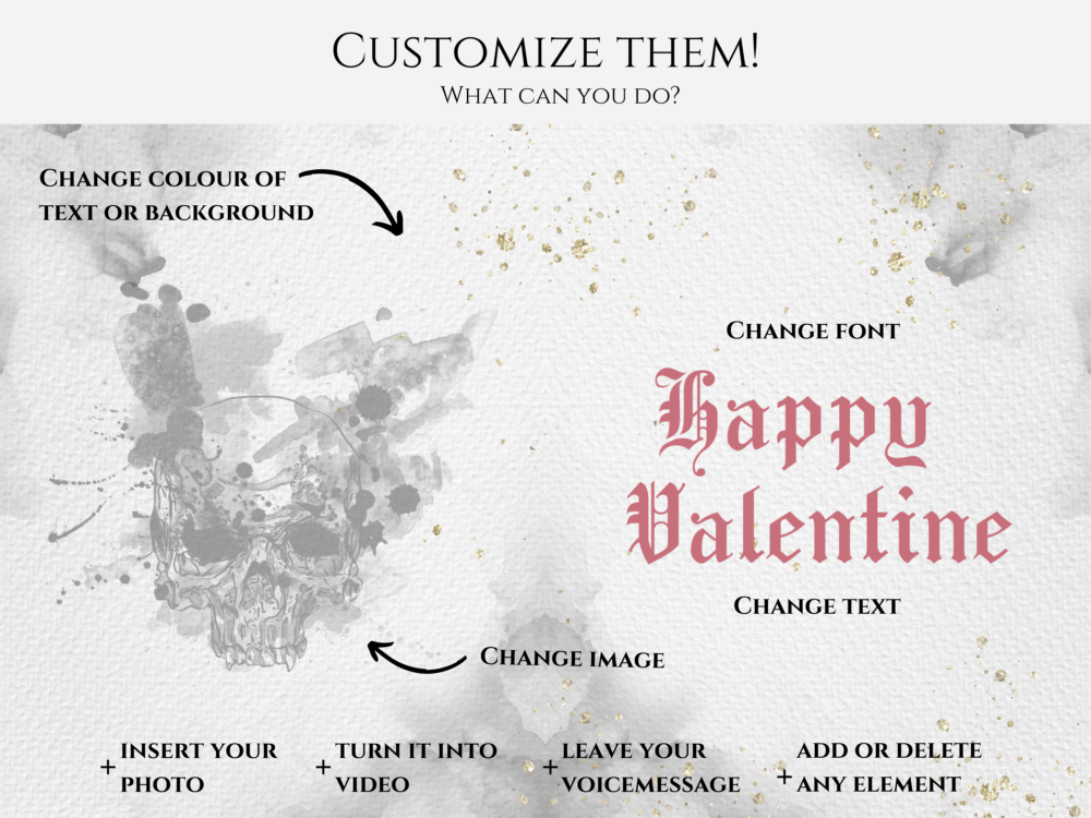 Goth Skull Valentine Card, Instant Download
