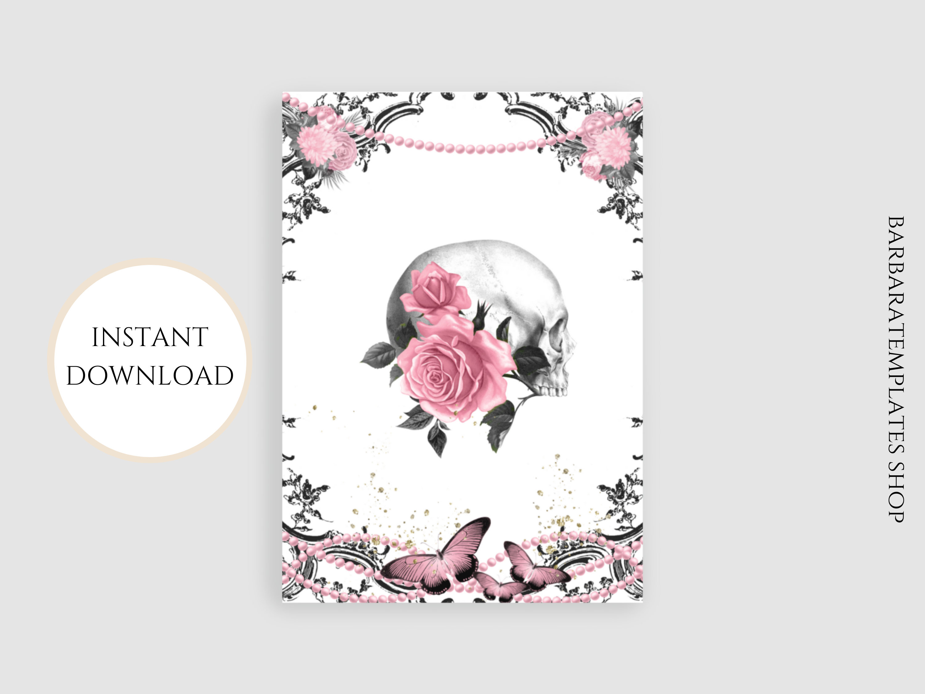 Pink Goth Skull Valentine Card