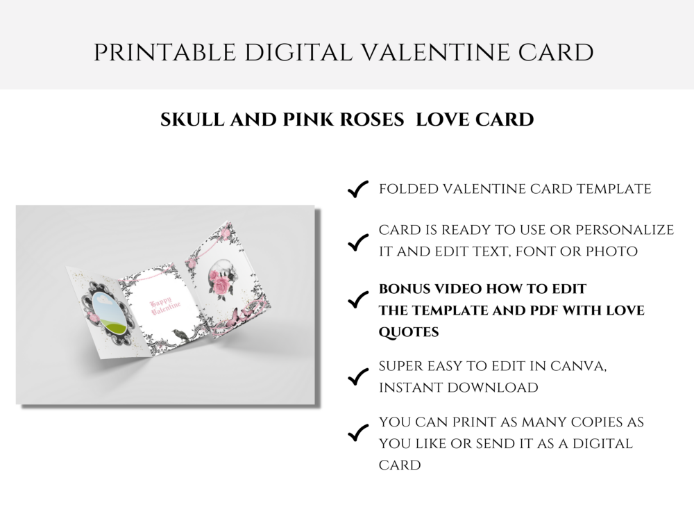 Pink Goth Skull Valentine Card