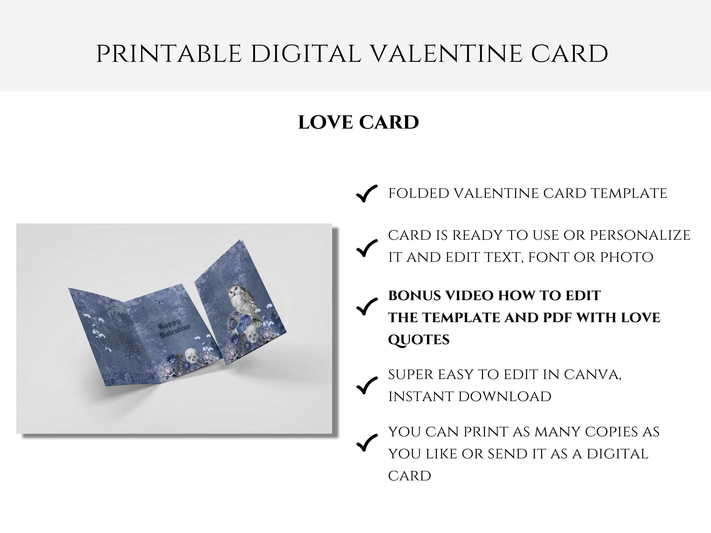 Goth Blue Love Valentine Card with Skull