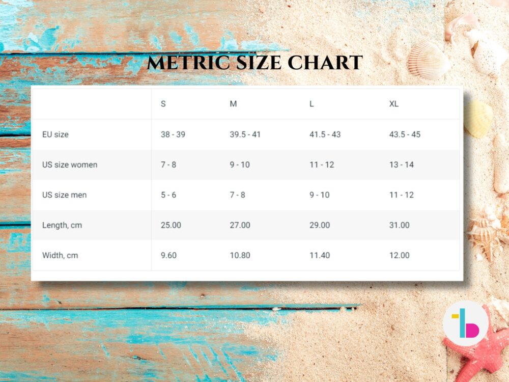 Flip Flops Metric size chart