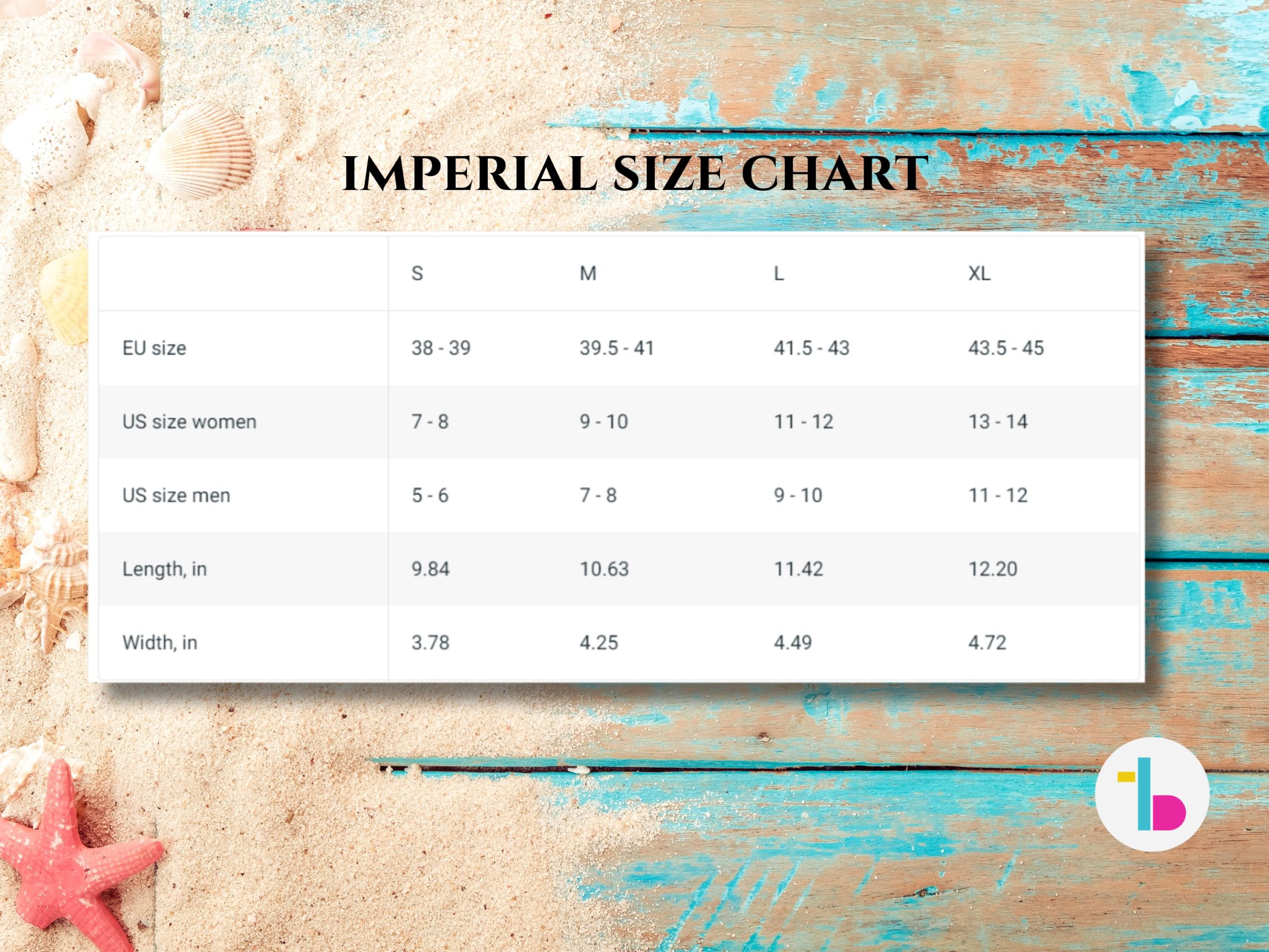 Flip Flops Imperial size chart