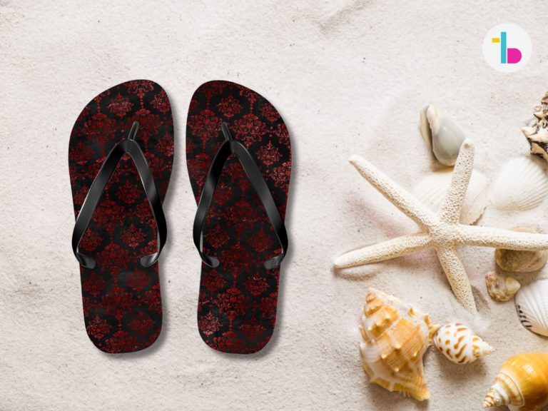 Black and dark red goth flip flops, Goth accessories